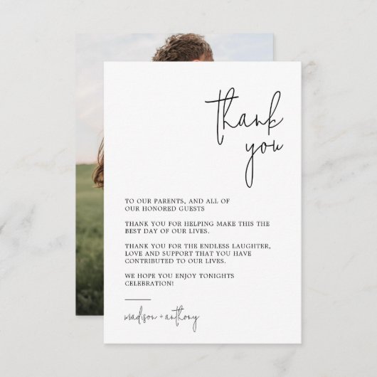 Carte De Remerciements Mariage photo moderne chic (Devant / Derrière)