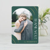 Carte De Remerciements Mariage photo moderne Emerald Green et Gold (Debout devant)