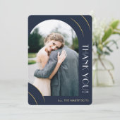 Carte De Remerciements Mariage photo moderne en bleu foncé (Debout devant)