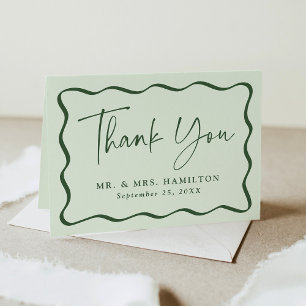 Carte De Remerciements Mariage photo moderne Green Wavy Frame