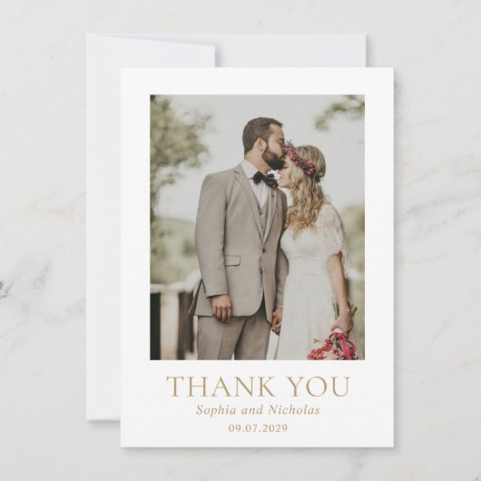 Carte De Remerciements Mariage photo moderne or simple (Devant)