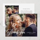 Carte De Remerciements Mariage Photo Moderne Script Minimal (Devant / Derrière)