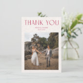 Carte De Remerciements Mariage photo moderne simple Magenta (Debout devant)