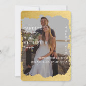 Carte De Remerciements Mariage photo moderne tendance Gold Frame (Devant)