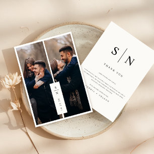 Carte De Remerciements Mariage photo Monogramme classique moderne