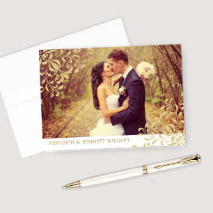 Carte De Remerciements Mariage Photo Monogramme Doré Vintage Glamour