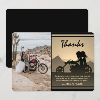Carte De Remerciements Mariage photo Motorcycle Couple Mountain