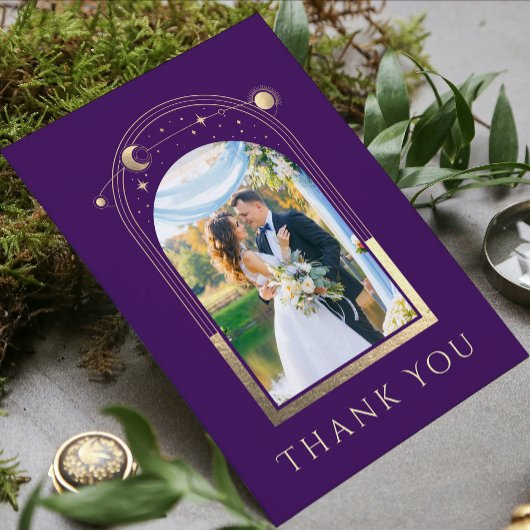 Carte De Remerciements Mariage photo Mysical Purple Gold Sun Moon Star