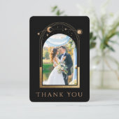 Carte De Remerciements Mariage photo Mystical Chic Black Gold Star Moon (Debout devant)