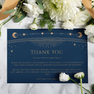 Carte De Remerciements Mariage photo Mystical Chic Blue Gold Star Moon