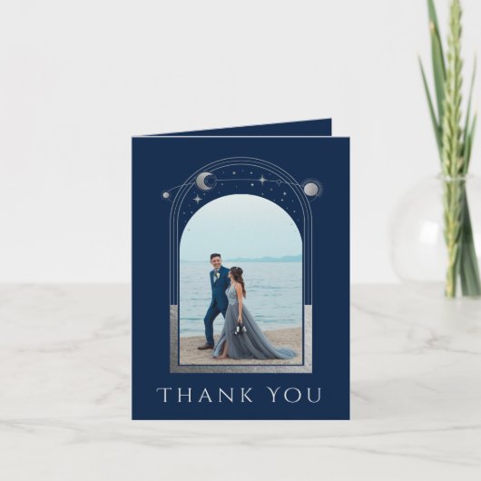 Carte De Remerciements Mariage photo Mystical Chic Blue Silver Star Moon (Devant)