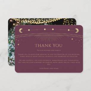Carte De Remerciements Mariage photo Mystical Chic Plum Gold Star Moon