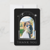 Carte De Remerciements Mariage photo mystique Black Silver Sun Moon Star (Devant)