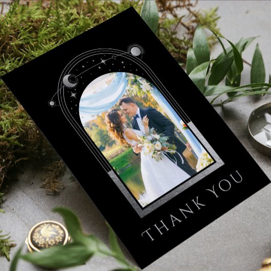 Carte De Remerciements Mariage photo mystique Black Silver Sun Moon Star