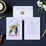 Carte De Remerciements Mariage photo mystique Lavender rose Sun Moon Star<br><div class="desc">Mystical Chic Lavender Pink Sun Moon Stars Celestial Space Photo Mariage Merci Les Cartes présentent le soleil, la lune et les étoiles avec un cadre rose et violet entourant votre photo préférée sur un arrière - plan pastel lavande. Au verso, ajoutez votre message de remerciement personnalisé. Personnalisez en modifiant le...</div>