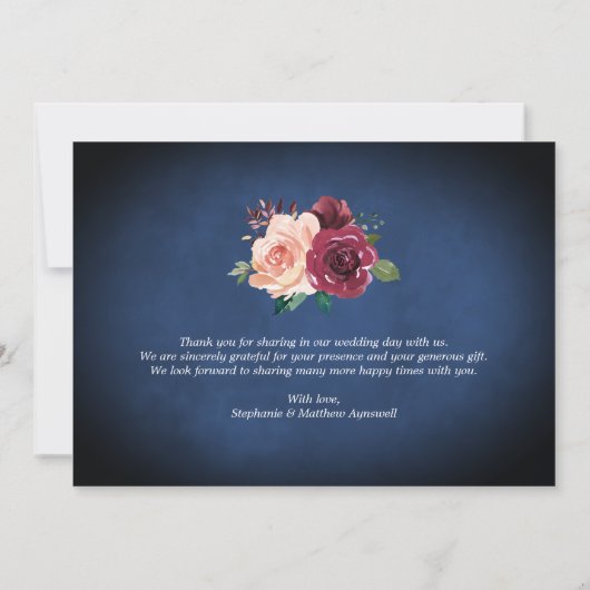 Carte De Remerciements Mariage photo Navy Blue Blush Burgundy Lumières Ro (Dos)