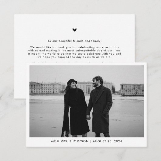 Carte De Remerciements Mariage photo noir et blanc classique (Devant / Derrière)