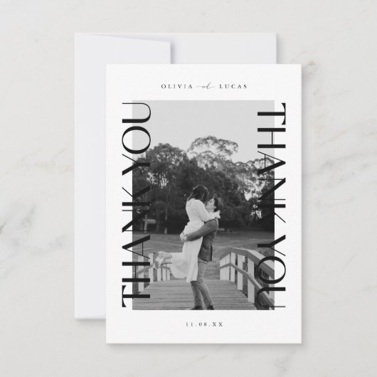 Carte De Remerciements Mariage photo noir moderne (Devant)