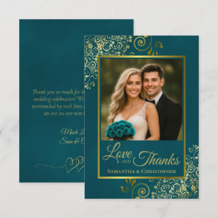 Carte De Remerciements Mariage Photo & Note Amour & Remerciements Teal &