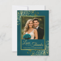 Mariage Photo & Note Amour & Remerciements Teal &