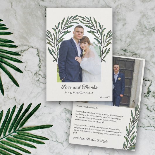 Carte De Remerciements Mariage photo Off White Green Arch