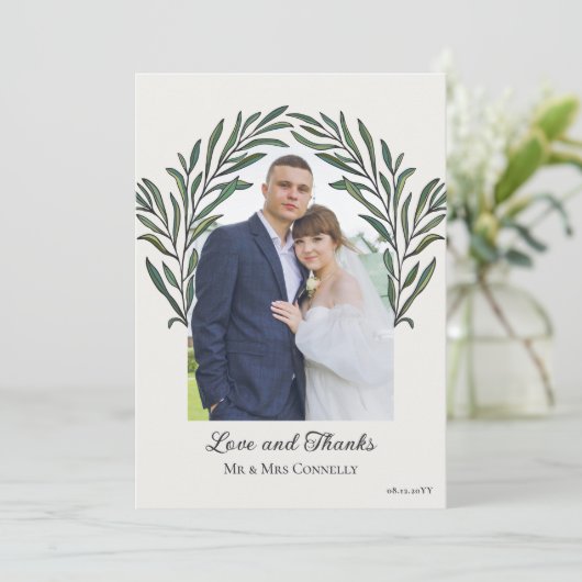 Carte De Remerciements Mariage photo Off White Green Arch (Debout devant)