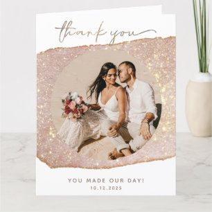 Carte De Remerciements Mariage photo paillettes blush or moderne