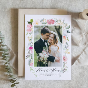 Carte De Remerciements Mariage photo Pastel Spring Flowers Frame