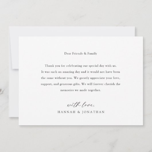 Carte De Remerciements Mariage photo personnalisé de script élégant (Dos)