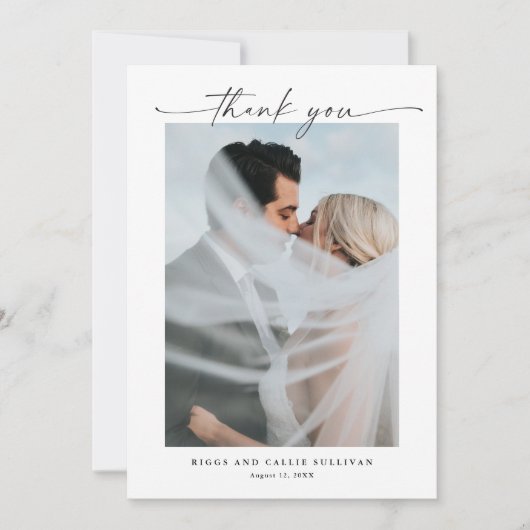 Carte De Remerciements Mariage photo Portrait de script simple (Devant)