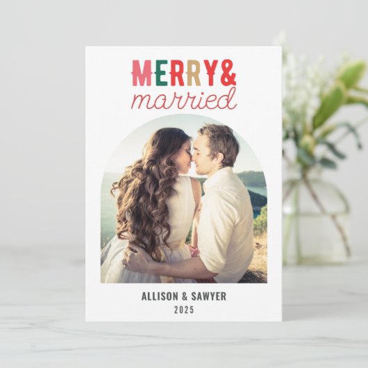 Carte De Remerciements Mariage photo Retro Merry & Married Arch (Debout devant)