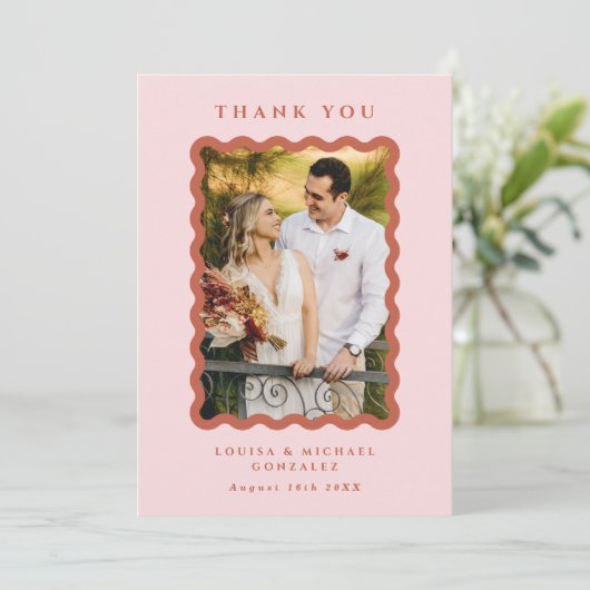 Carte De Remerciements Mariage photo Retro Wavy Frame (Debout devant)