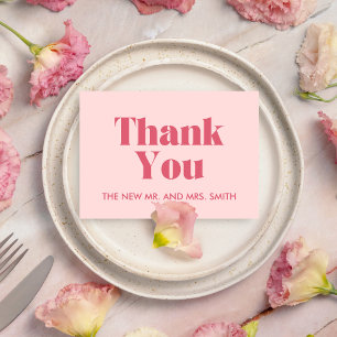 Carte De Remerciements Mariage photo rose moderne chic rétro