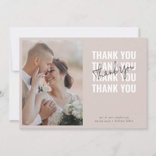 Carte De Remerciements Mariage photo rose vif (Devant)