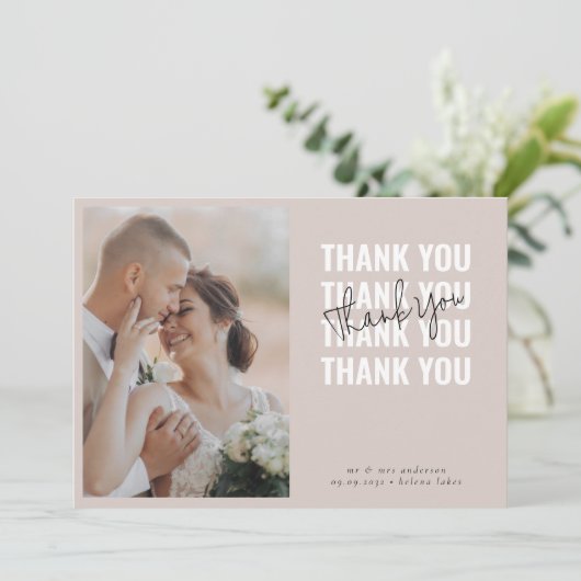 Carte De Remerciements Mariage photo rose vif (Debout devant)