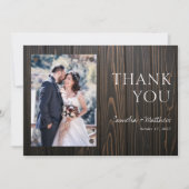 Carte De Remerciements Mariage photo Rustic Dark Wood (Devant)