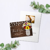 Carte De Remerciements Mariage photo Rustic Sunflower Roses Jar Lights