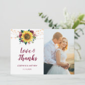 Carte De Remerciements Mariage photo Rustic Sunflowers (Debout devant)