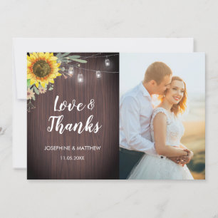 Carte De Remerciements Mariage photo Rustique Sunflower Wood Lumières