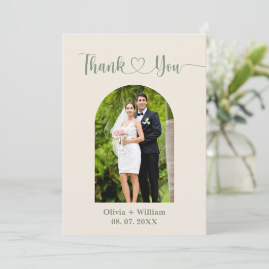 Carte De Remerciements Mariage photo Sage Green (Debout devant)
