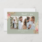 Carte De Remerciements Mariage photo Sage green Boho (Devant)