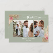 Carte De Remerciements Mariage photo Sage green Boho (Devant / Derrière)