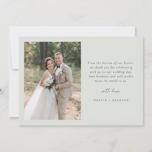 Carte De Remerciements Mariage photo Sage Green Script (Dos)