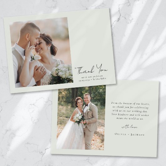 Carte De Remerciements Mariage photo Sage Green Script