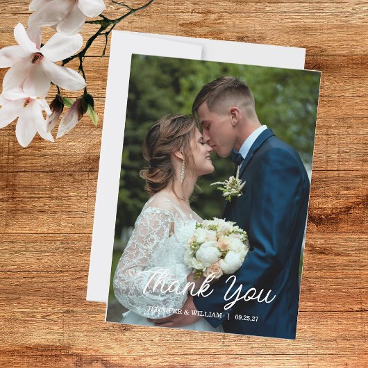 Carte De Remerciements Mariage Photo Script Moderne