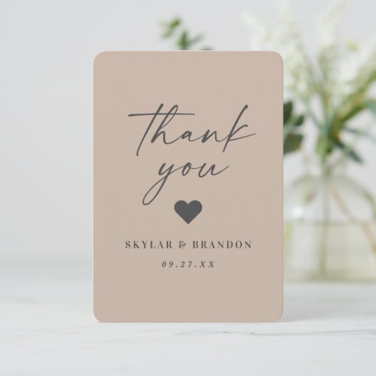 Carte De Remerciements Mariage photo simple couleur solide Taupe Beige (Debout devant)