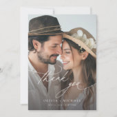 Carte De Remerciements Mariage photo simple de script Delicate (Devant)