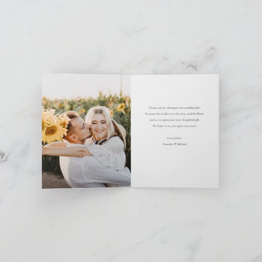 Carte De Remerciements Mariage photo simple écriture manuscrite (Intérieur)