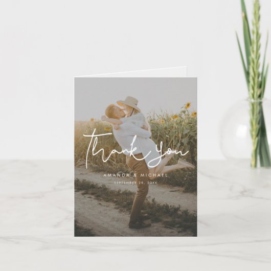 Carte De Remerciements Mariage photo simple écriture manuscrite (Devant)