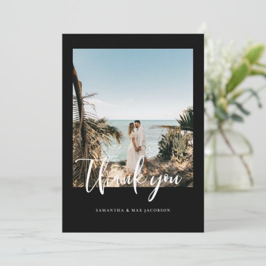 Carte De Remerciements Mariage photo simple en couple noir (Debout devant)